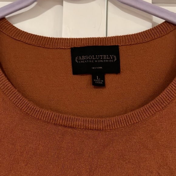 Camel sweater with white sleeve design.*SALE - Picture 2 of 4